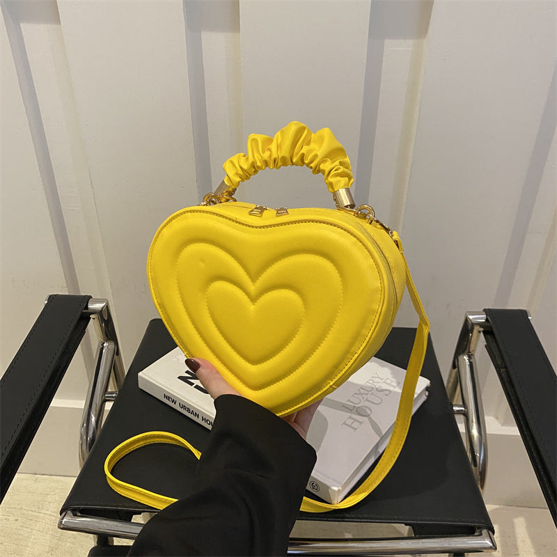 Indentation Simple Heart-shaped Cute Solid Color Heart Shopping Fashion Pleated Women's Shoulder Bag