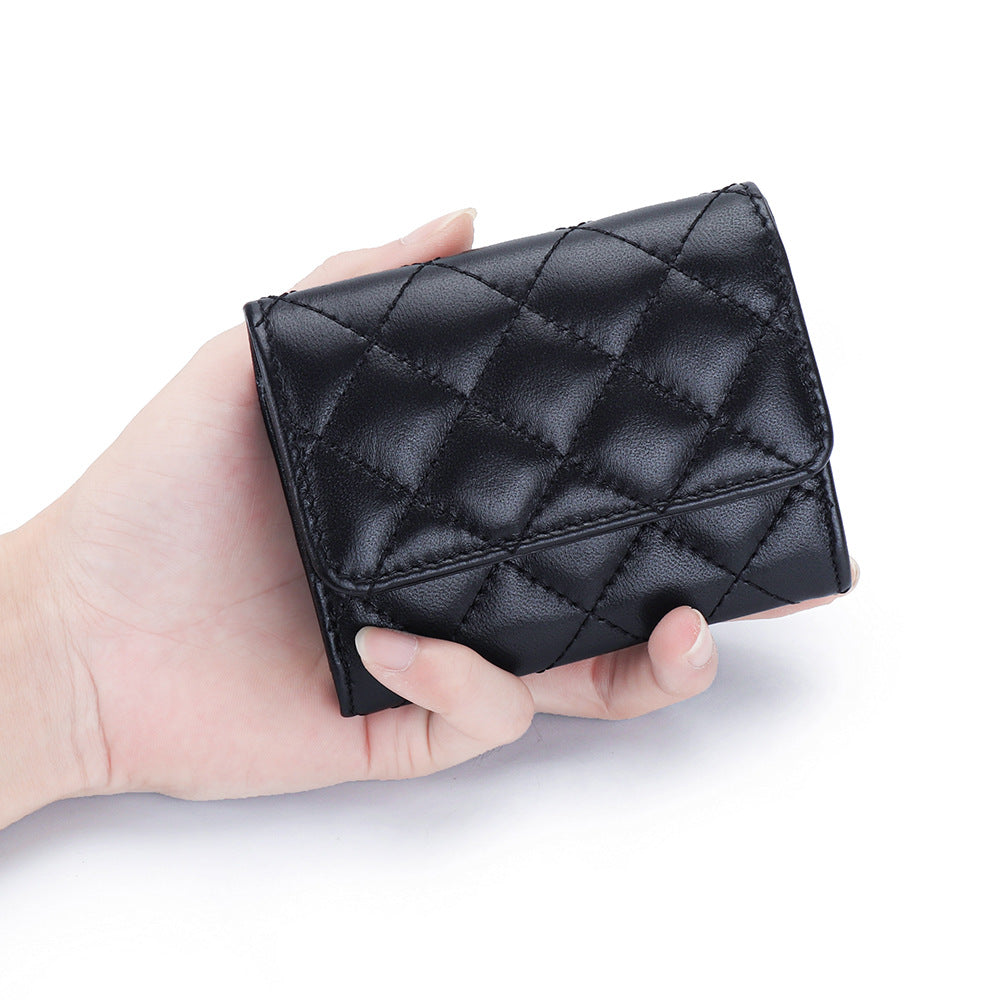 Women's Fashion Sheepskin Classic Style Short Compact Certificate Ladies Wallet
