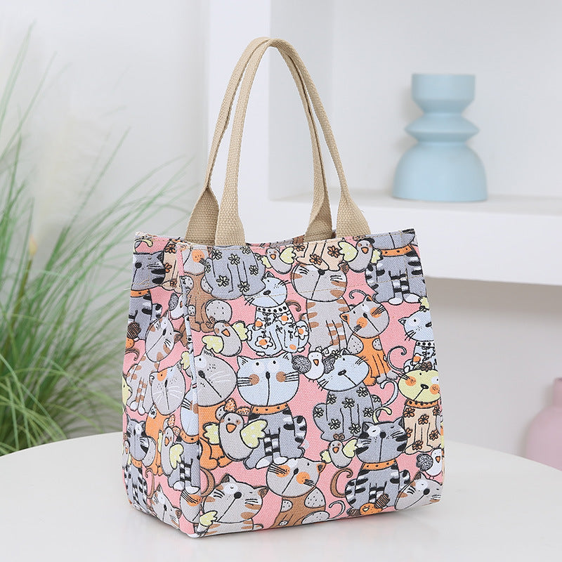 Women's Cartoon Kitten Canvas Large Capacity Retro Handbags