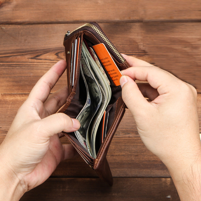 Men's Black Angel Swiping First Layer Cowhide Men's Wallets