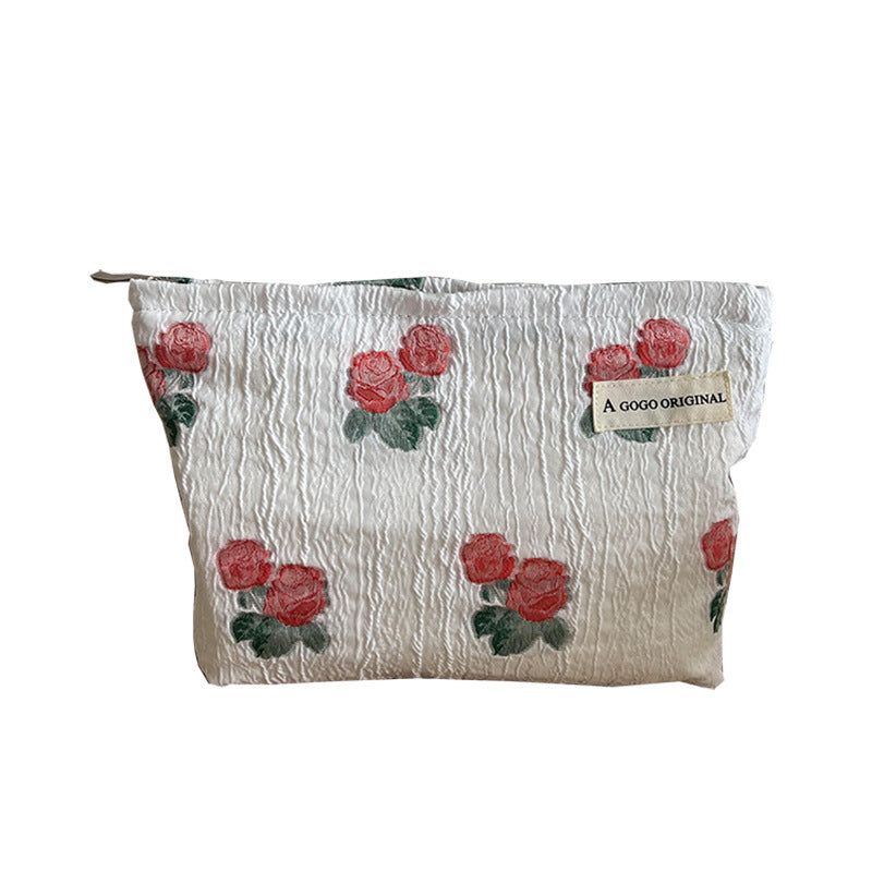 Niche Pleated Rose Storage Canvas Liner Business Cosmetic Bags