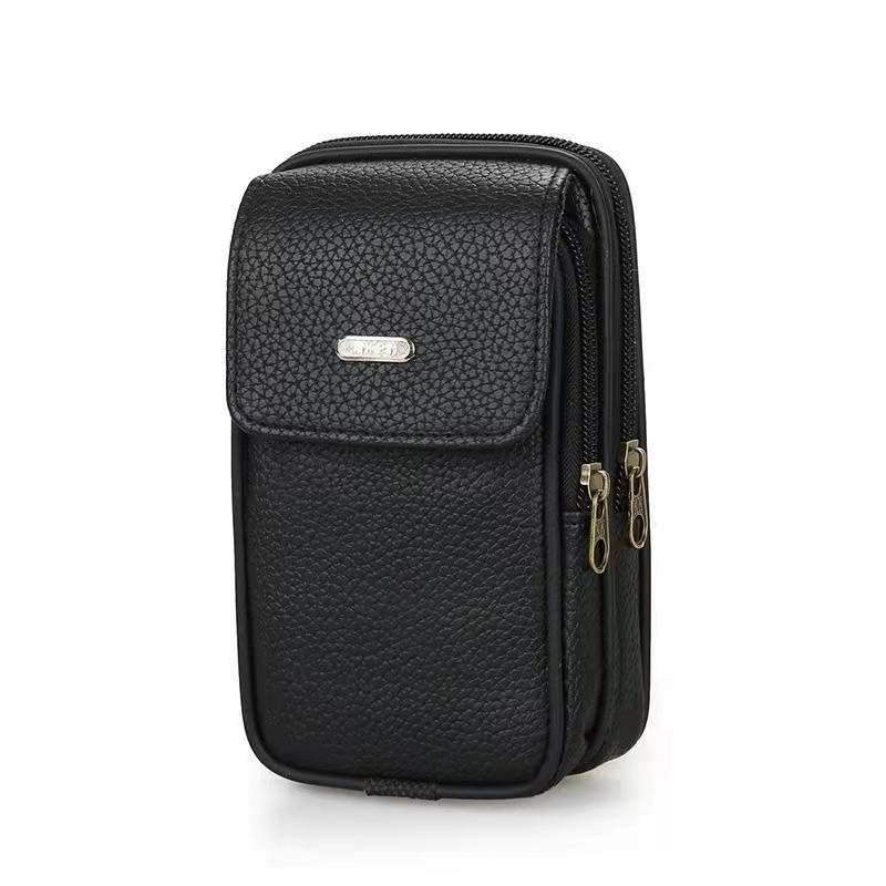 Men's Outdoors Across Leather Mobile Zipper Business Phone Bags