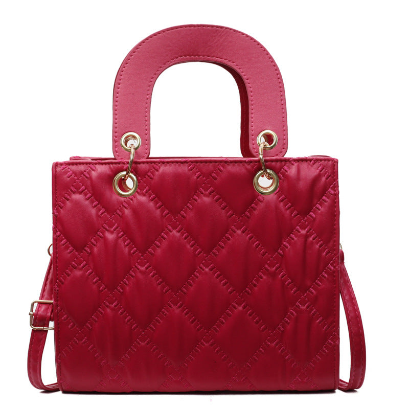 Women's Capacity Fashionable Stylish Texture Indentation Diamond Fashion Contrast Color Handbags