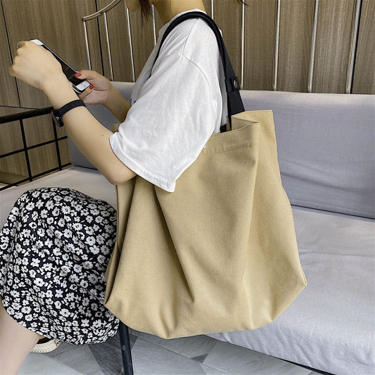 Women's Korean Style Simple Large Capacity Leisure Artistic Shoulder Bags