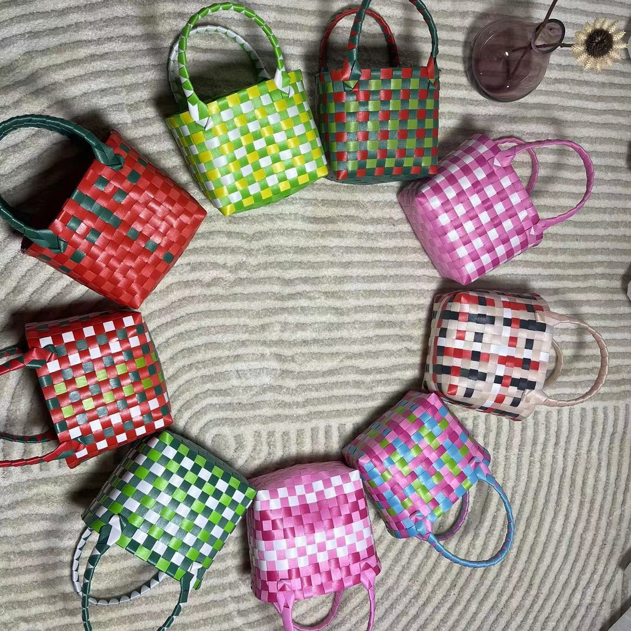 Women's & Children's & Woven Vegetable Basket Beach Colorful Handbags