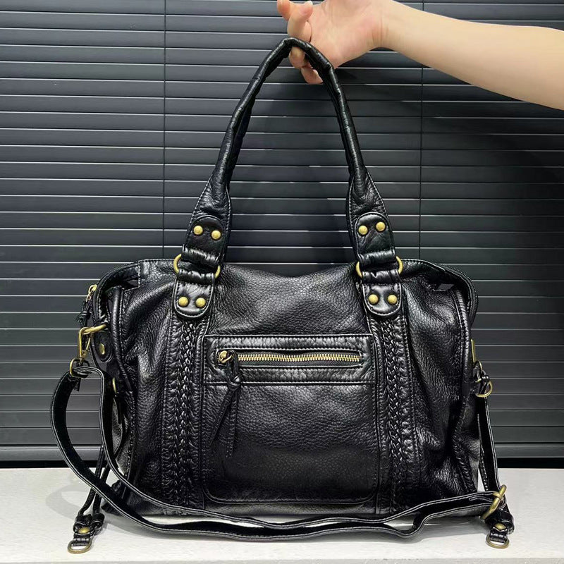Fashion Retro Portable Washed Soft Motorcycle Large Bags