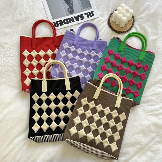 High Quality Mobile Cute Knitting Plaid Handbags