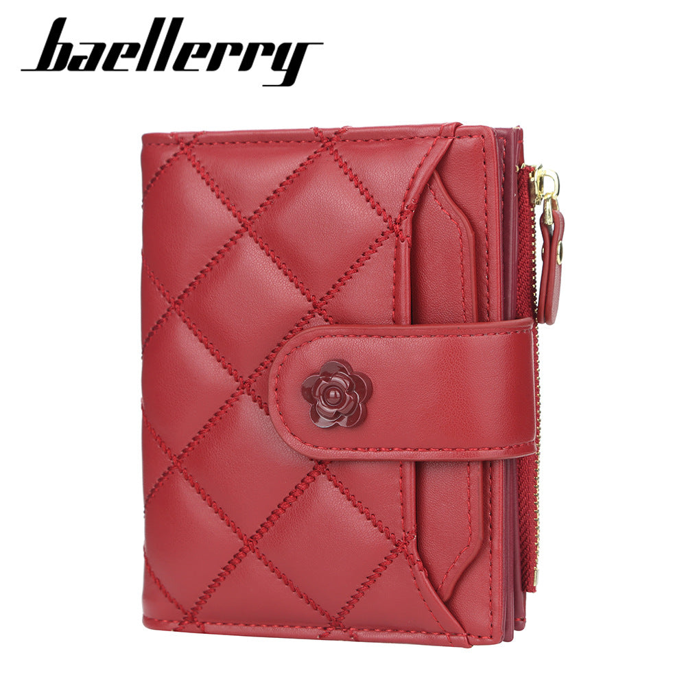 Women's Short Korean Style Embroidered Multi Slots Buckle