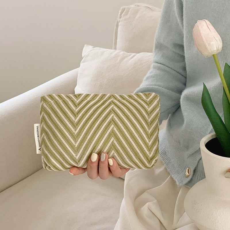 Geometric Striped Make-up Canvas Portable Skin Care Buggy Makeup Bag