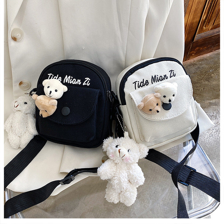 Women's Cartoon Cute Letters Canvas Summer Mobile Women's Shoulder Bag