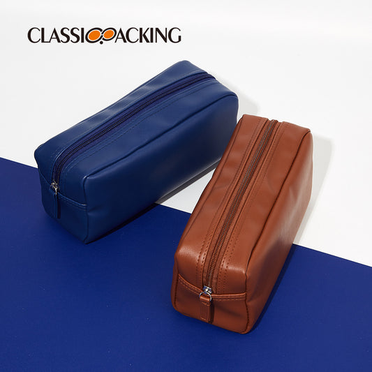 Women's & Men's & Solid Color Wash Leather Waterproof Cosmetic Bags