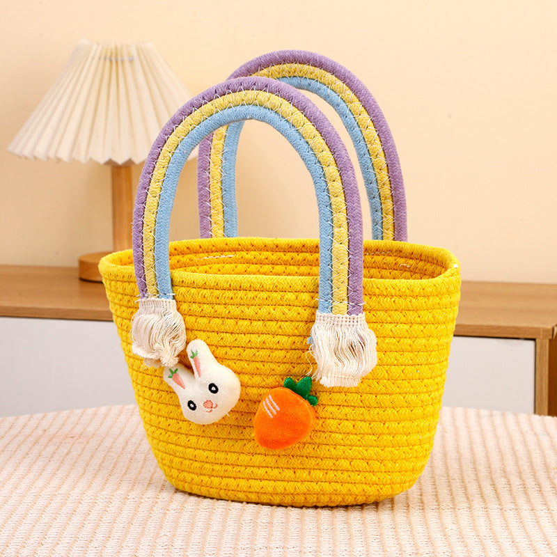 Rabbit Carrot Woven Hand-woven Basket Cartoon Cotton Thread String Bags