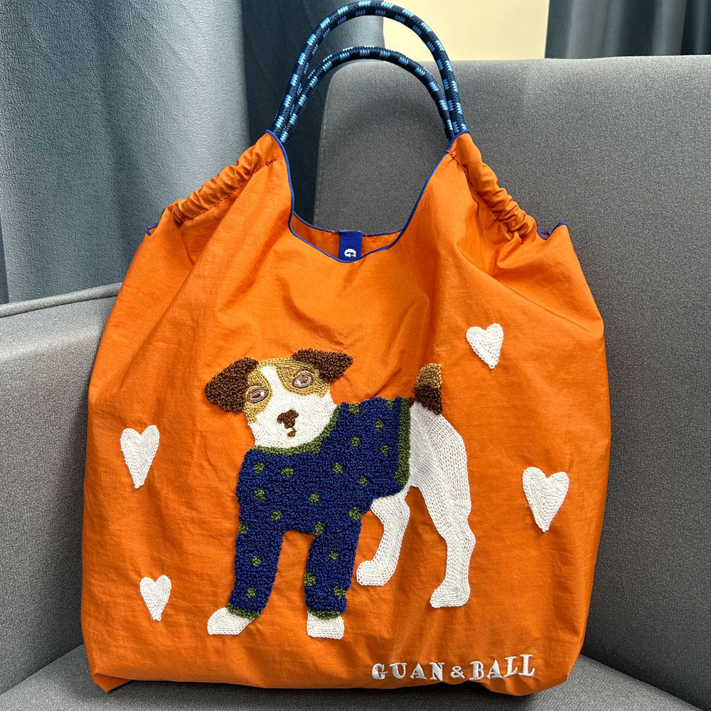 Style Cute Dog Towel Embroidery Embroidered Large Women's Shoulder Bag