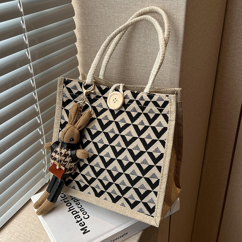 Linen Lunch Box Versatile Go Out Handbags