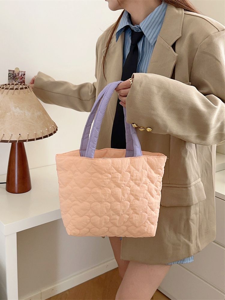 Cute Quilted Heart Soft Lunch Box Handbags