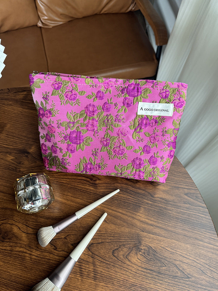 Flower Portable Storage Canvas Liner Toiletry Makeup Bag