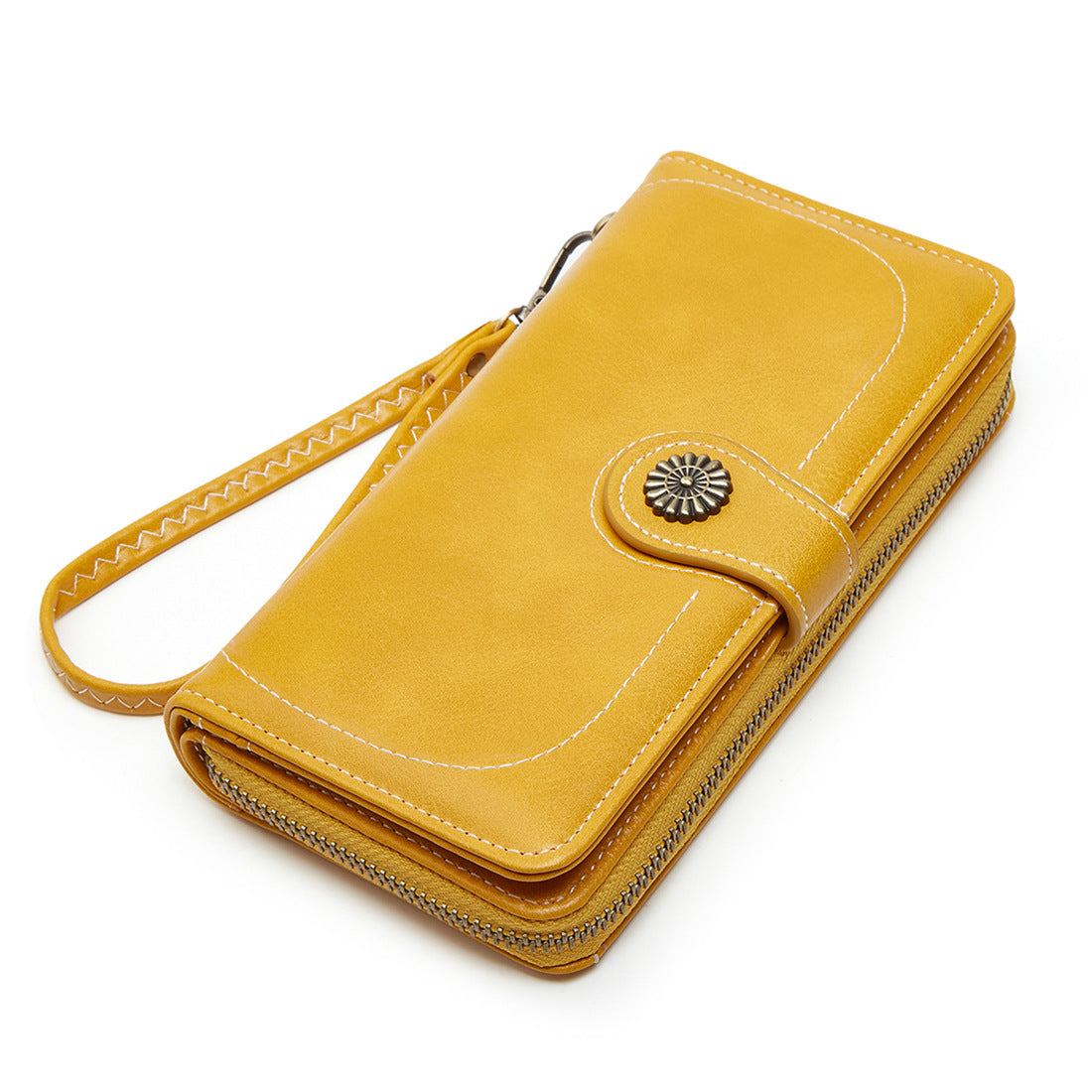 Women's Mobile Long Zipper Oil Leather Hand Ladies Wallet