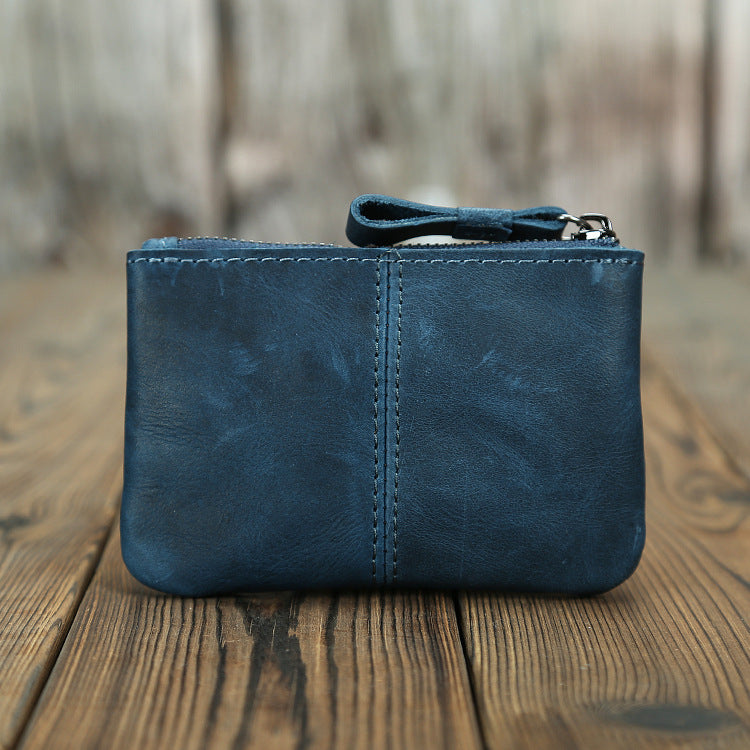 Women's & Men's Retro Crazy Horse Leather Genuine Mini Short Zipper Korean Card Holder