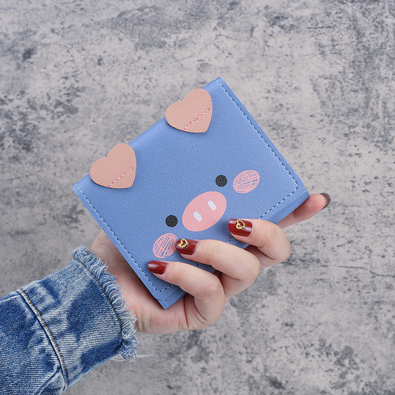 Short Female Cartoon Piggy Cute Three Folding Coin Purses