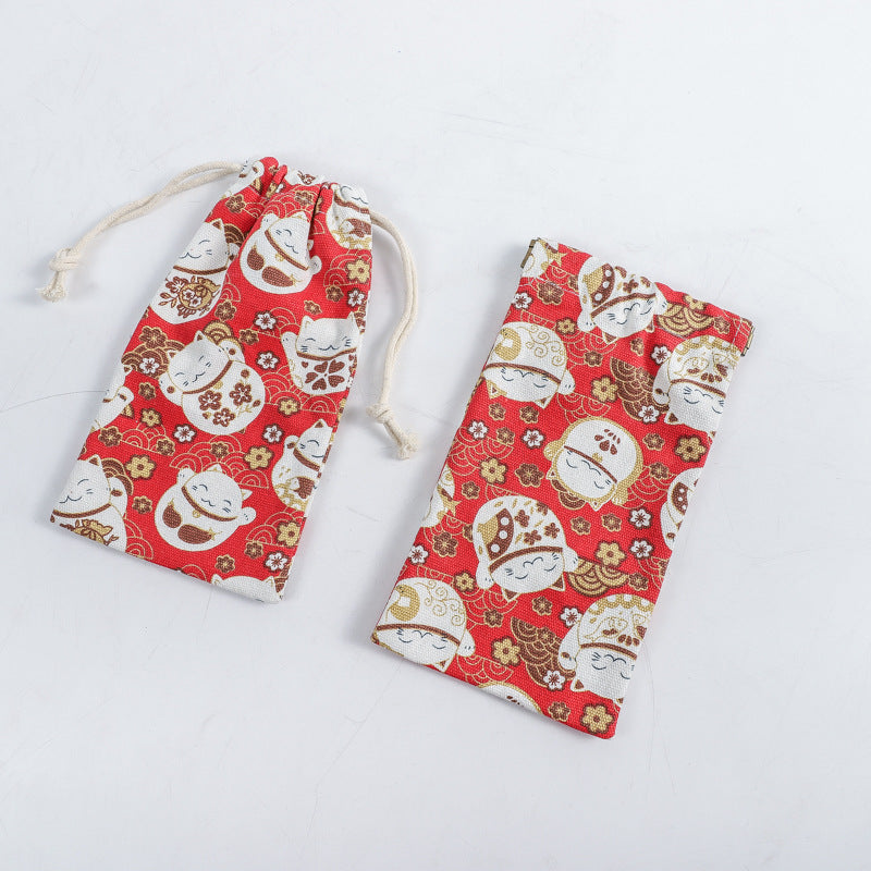 Portable Printing Canvas Jewelry Drawstring Pocket Coin Purses