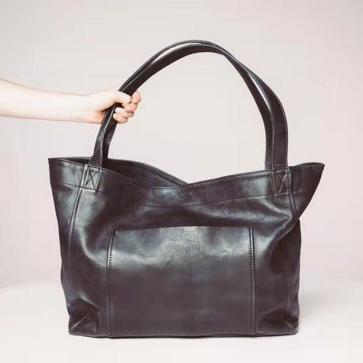 Women's Large With Pocket Soft Leather Portable One Retro Oil Waxed Handbags
