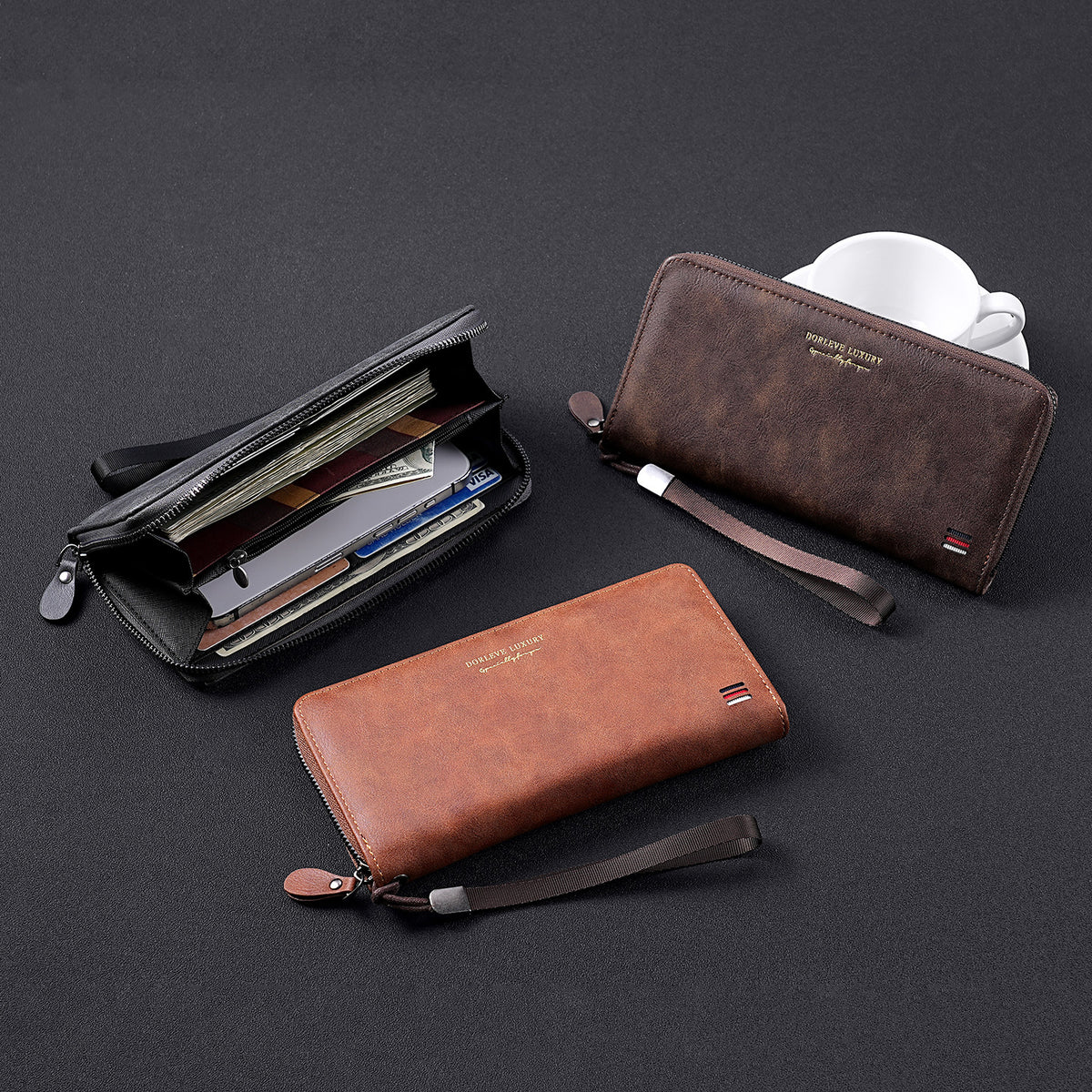 Men's Zipper Long Storage Business Elite Handbags