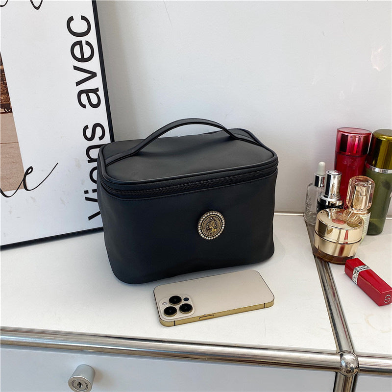 Black Head Solid Color Portable Toiletry Makeup Bag