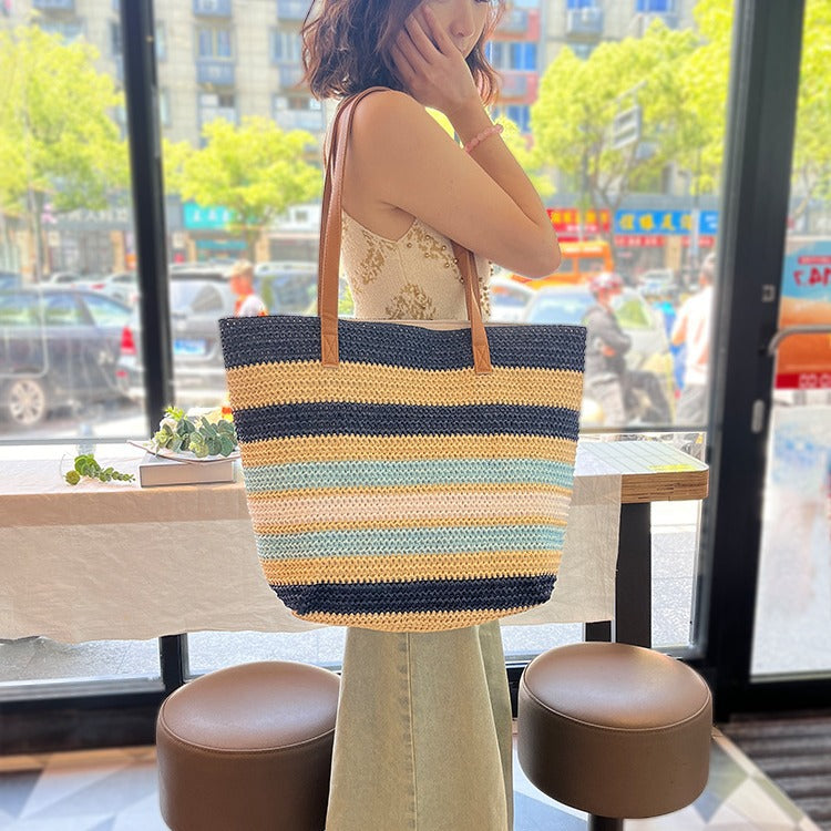 Color Handmade Environmental Protection Toilet Paper Straw Seaside Women's Shoulder Bag