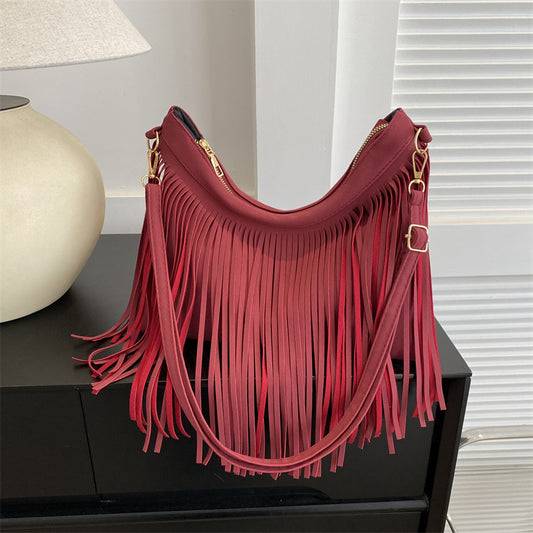 Trendy Personality Tassel Retro Large Capacity Winter Sweet Shoulder Bags