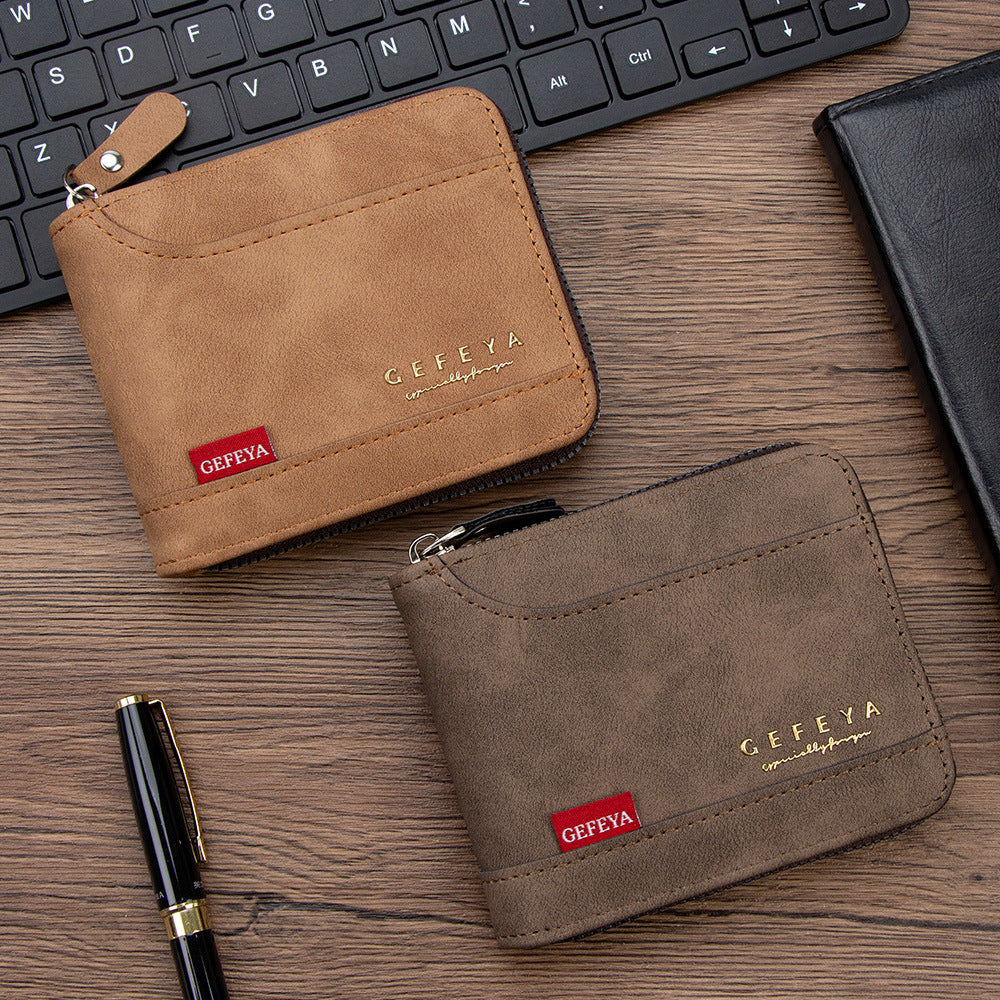 Men's Retro Short Swiping Zipper Source Purses