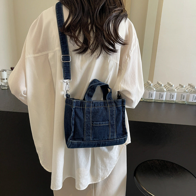 Retro Denim Canvas College Class Large Capacity Shopping Portable Women's Shoulder Bag