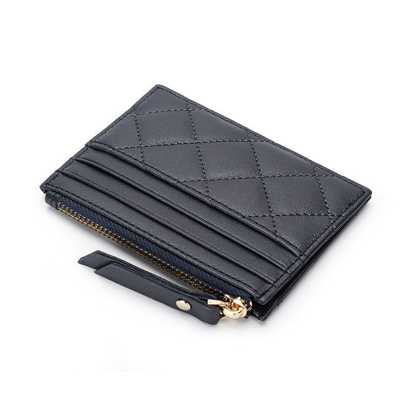 Women's Leather Zipper Multiple Slots Embroidered Diamond Coin Purses