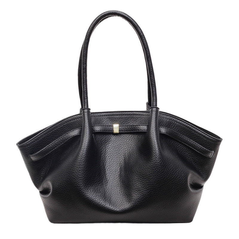 Women's Retro Lychee Pattern Portable Vegetable Basket Large Capacity Niche Pleated Women's Shoulder Bag