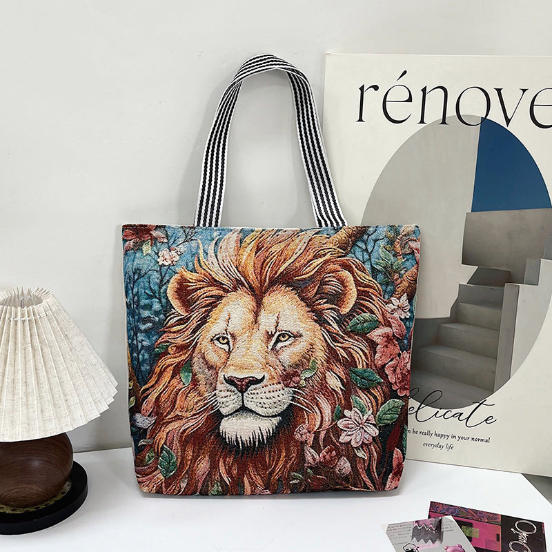 Women's Fashion Gold Silk Embroidered Animal Large Capacity Ethnic Style Women's Shoulder Bag