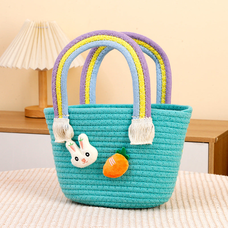 Rabbit Carrot Woven Hand-woven Basket Cartoon Cotton Thread String Bags