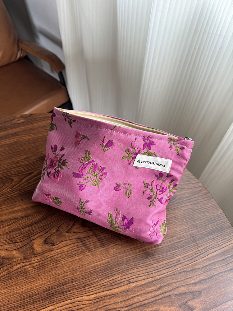 Flower Portable Storage Canvas Liner Toiletry Makeup Bag