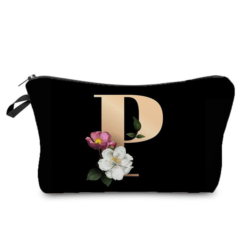 Gold Letter Printing Portable Toiletry Storage Cosmetic Bags