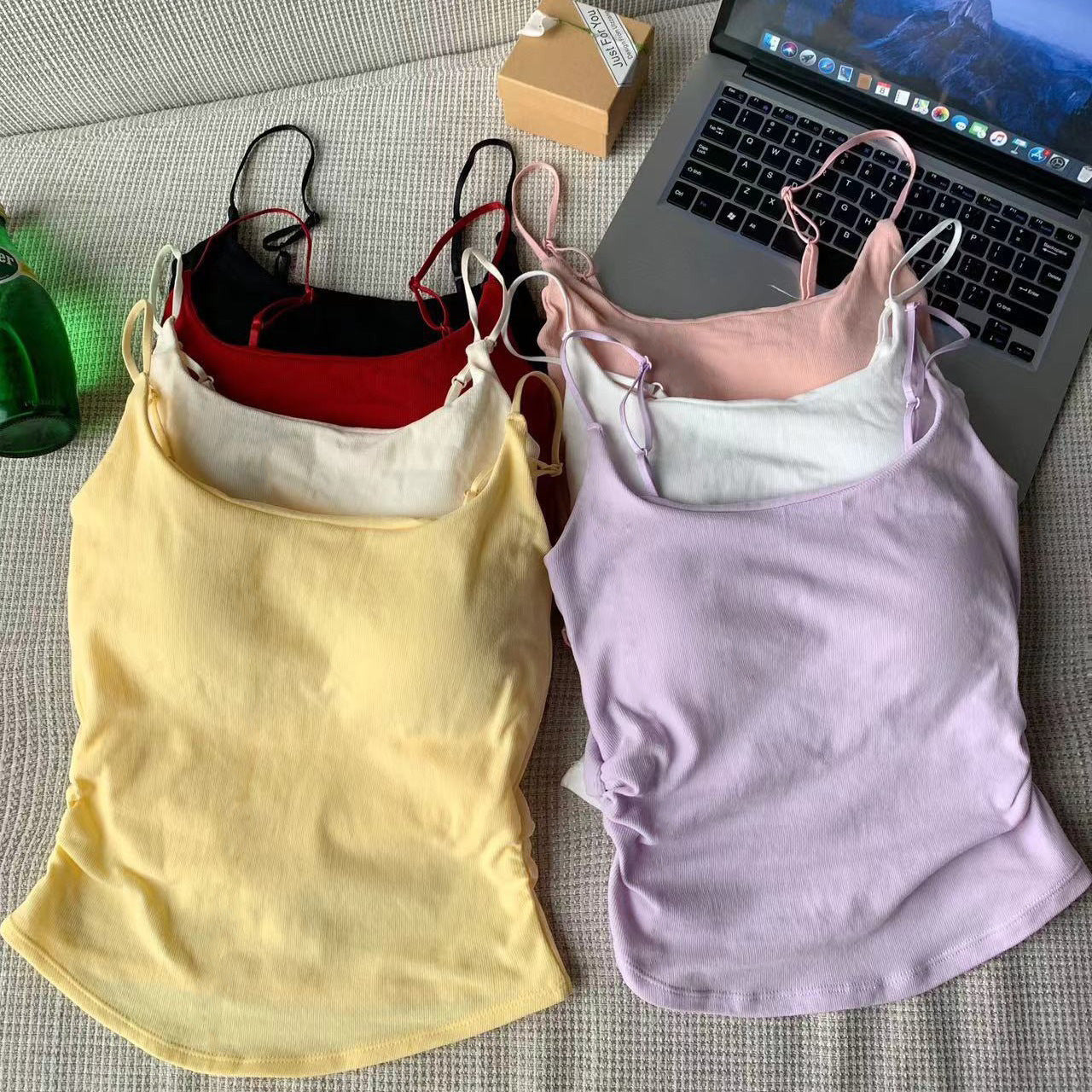 Women's Korean Style Spaghetti Strap Camisole Thin Outer Wear Underwear Tanks Camis