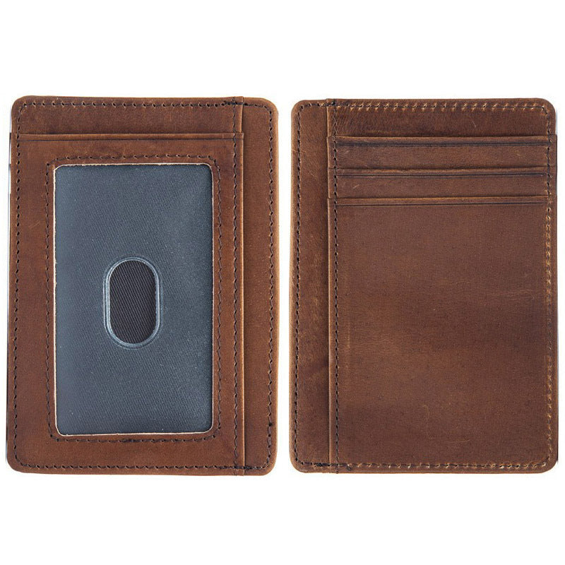 Men's Genuine Leather Crazy Horse Minimalist Cowhide Card Holder
