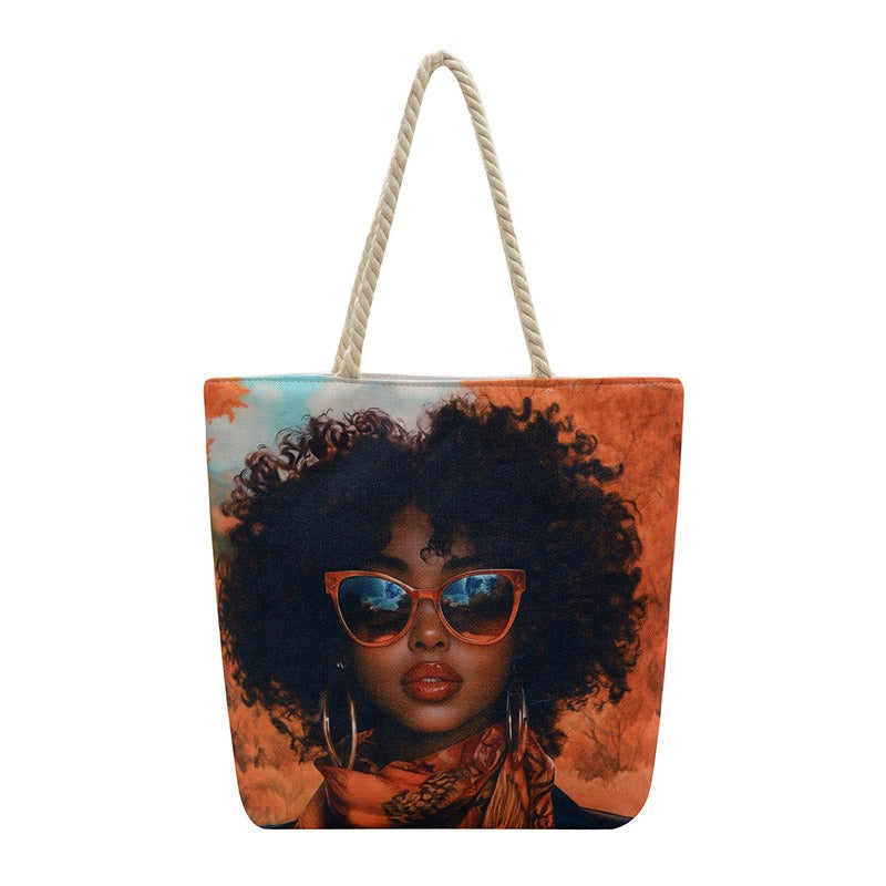 Woman Printing Aesthetic Hemp Rope Hand Women's Shoulder Bag