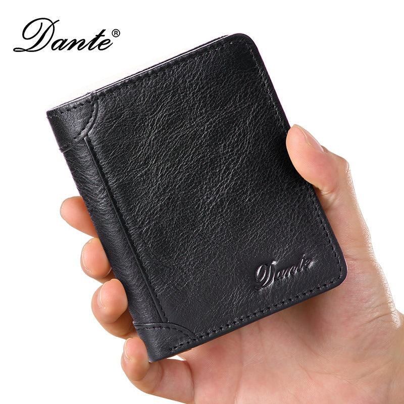 Men's Genuine Leather Swiping Vertical Three-fold Vintage Men's Wallets