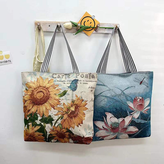 Women's Ethnic Style Canvas Large Jacquard Embroidered Elephant Versatile Shoulder Bags