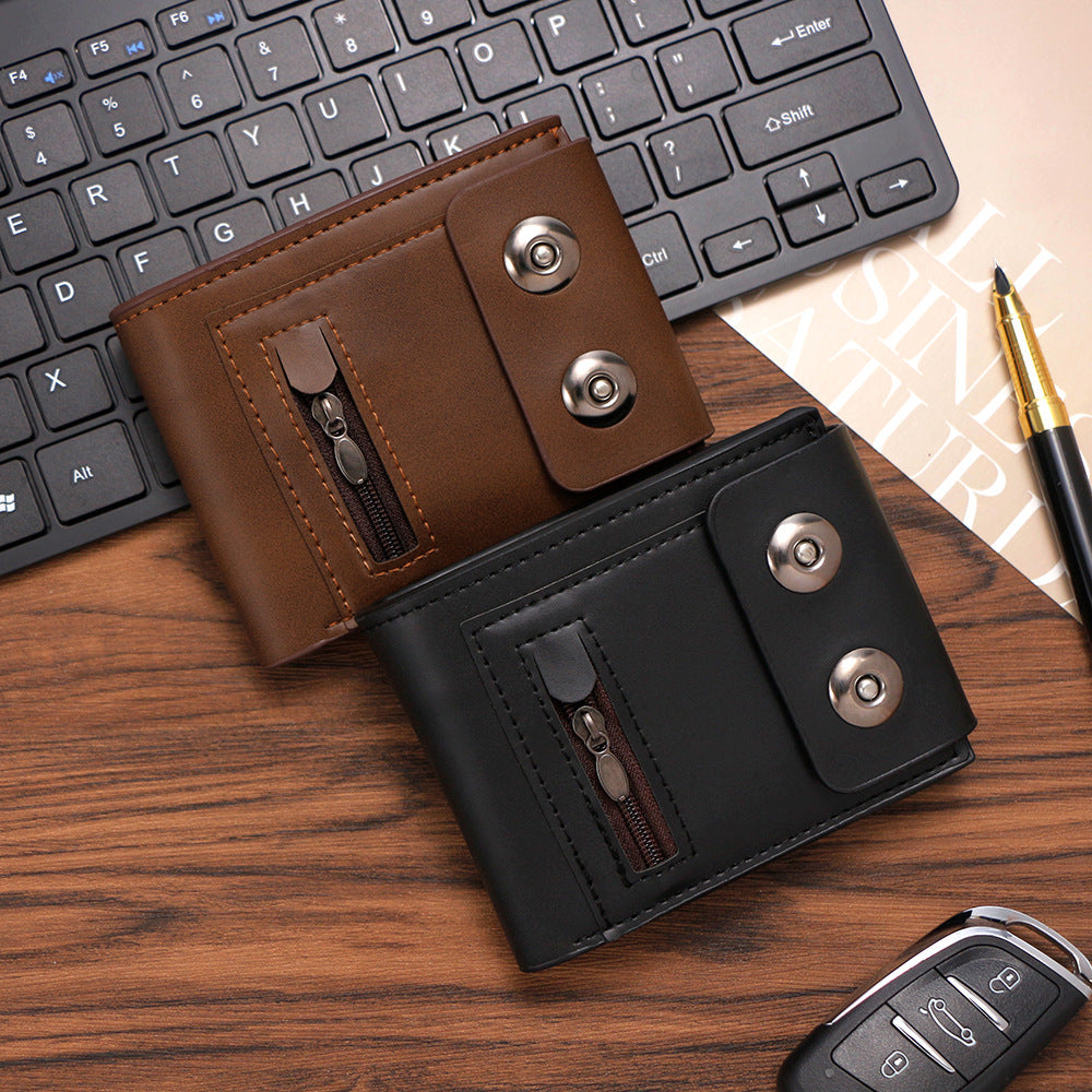 Men's Fashion Embossed Magnetic Snap Short Zipper Ladies Wallet