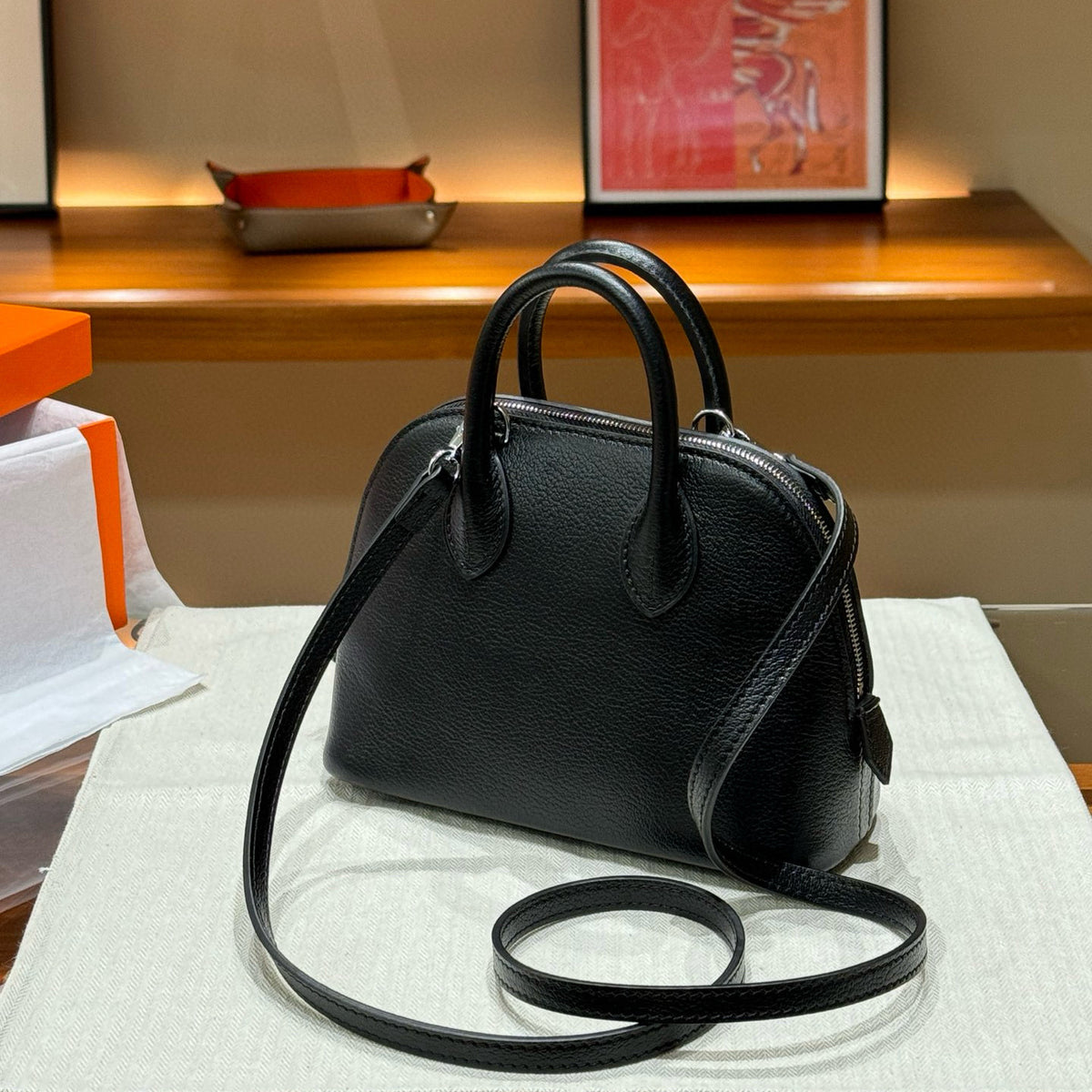 Mini Genuine Leather Goat Pattern Bowling Shell High-grade Bags