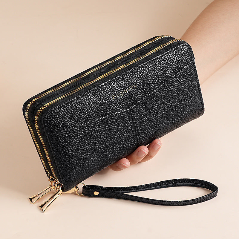 Women's Double Pull Large Capacity Lychee Pattern Ladies Wallet