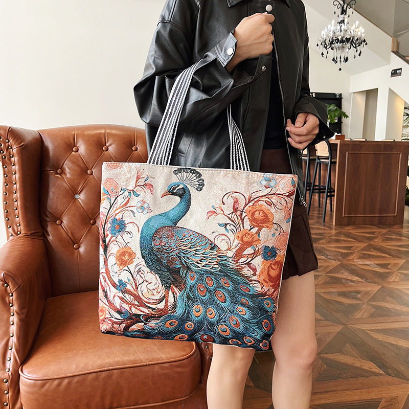 Women's Fashion Gold Silk Embroidered Animal Large Capacity Ethnic Style Women's Shoulder Bag