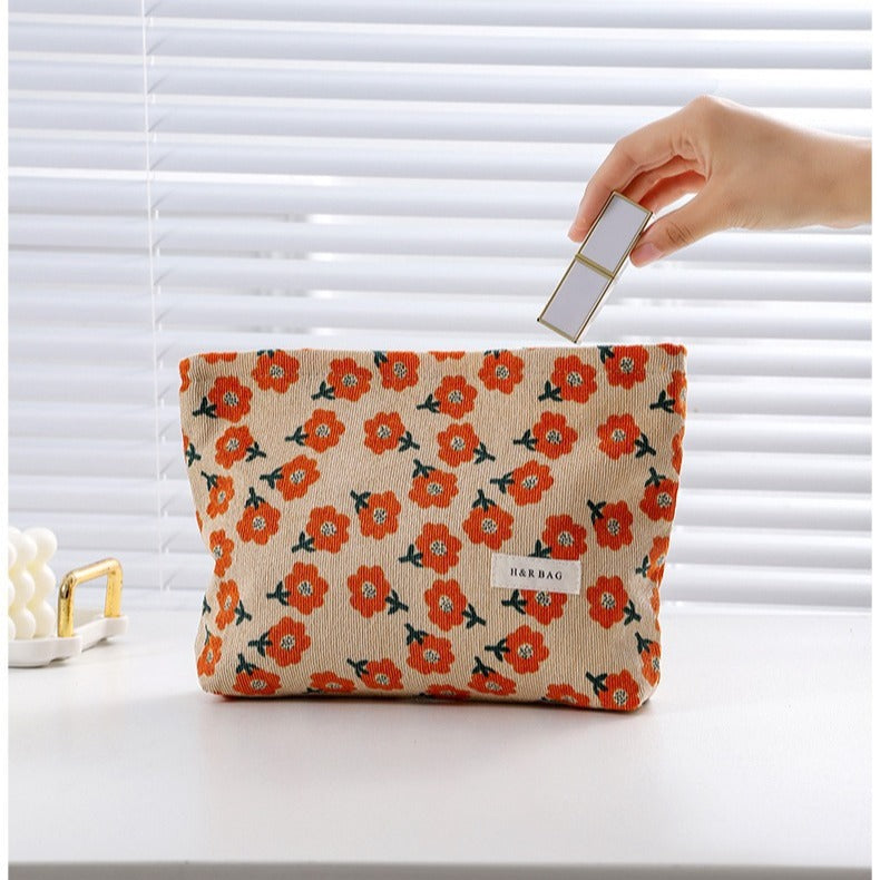 Floral Corduroy Large Capacity Skin Care Bags