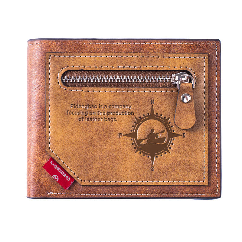 Men's Two-fold Leather Stitching Contrast Color Zipper Pocket Retro Fashion Men's Wallet