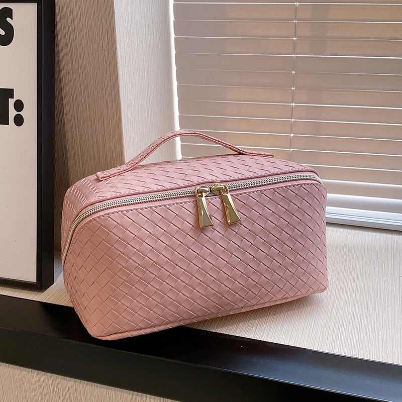 Woven Pattern High-grade Simple Large Capacity Storage Portable Tile Makeup Bag