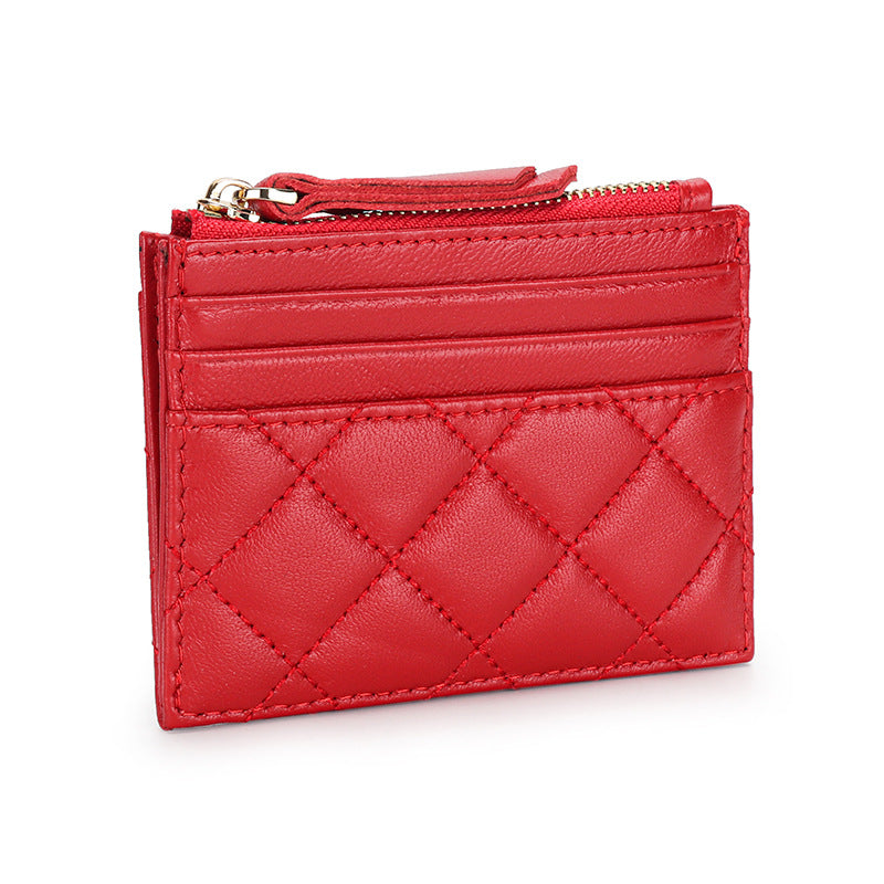 Women's Leather Zipper Multiple Slots Embroidered Diamond Coin Purses